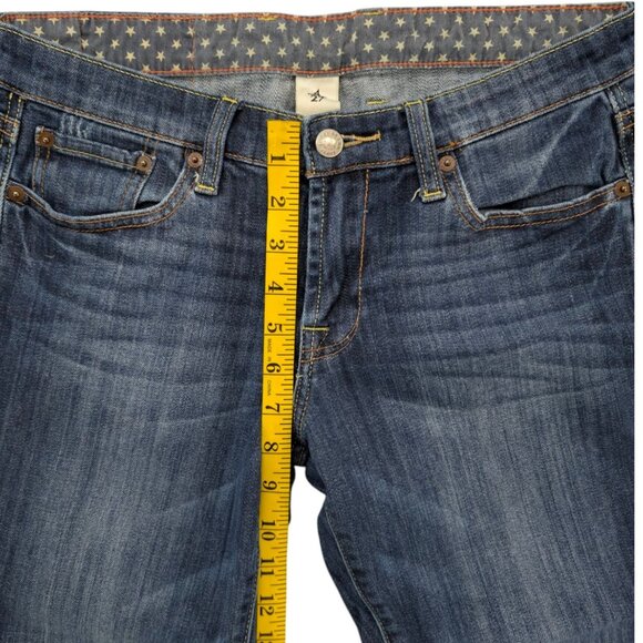 Lucky Brand Rushmore Bermuda Jeans Womens Blue Cropped Fringe Hem Denim Size 4 - Picture 9 of 12